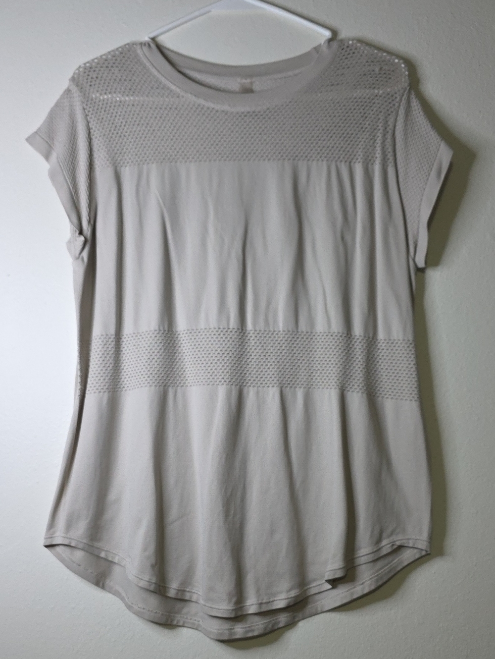 Varley Carley Light Cream Mesh-Inset Short Sleeve Tee